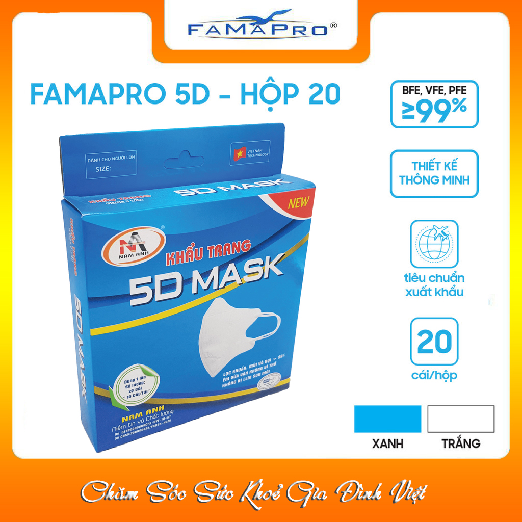 [COMBO Ưu Đãi] Khẩu trang kháng khuẩn Famapro 5D Mask/Kháng khuẩn, virus, bụi 99% /Chính Hãng 10 cái/hộp)