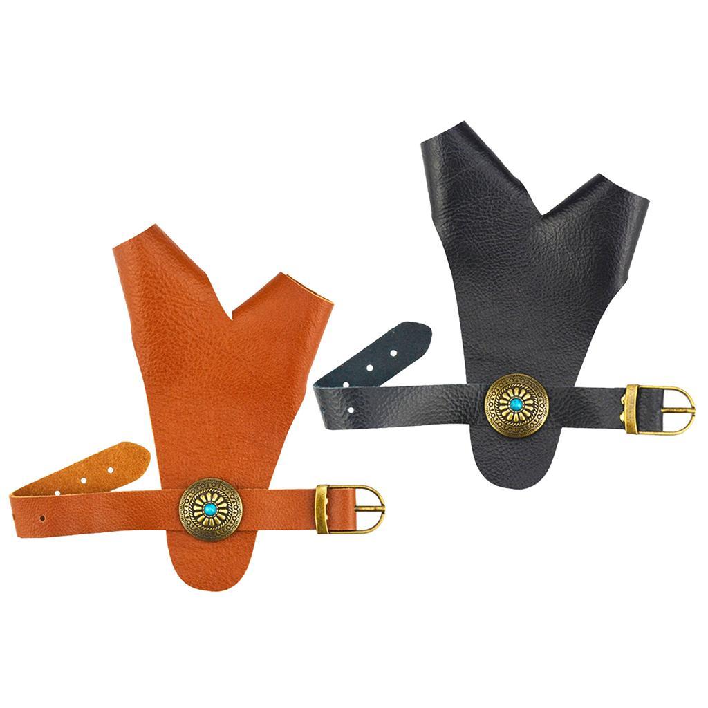 Archery Cow Leather Finger Tab Protector Gloves Arm Hand Guard Tool Black