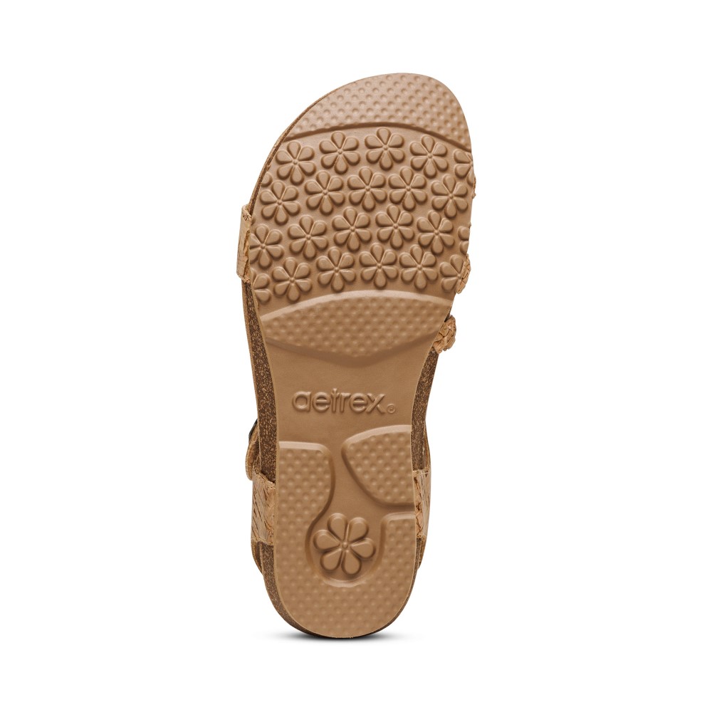 Sandal sức khỏe nữ Aetrex Jillian Braid Cork - Giày nâng vòm chân đệm mềm dùng được cho cả chân nhạy cảm