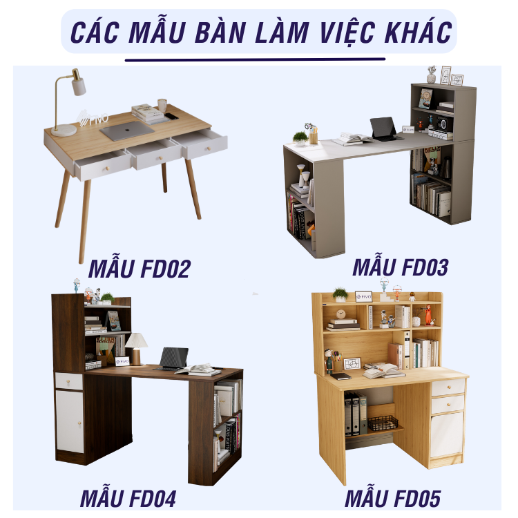 Bàn Học, Bàn Làm Việc Kết Hợp Kệ Sách FD04 FIVO, Gỗ Chống Ẩm Cao Cấp, Lắp Ráp Đơn Giản, Thiết Kế 3 Trong 1