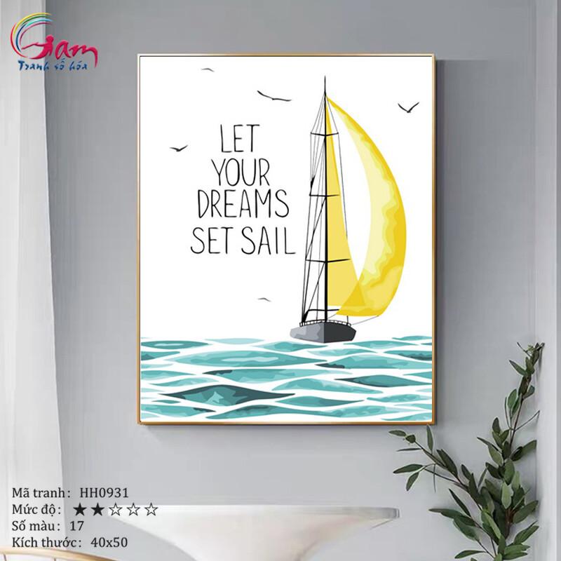 Tranh tô màu số hóa Thuyền buồm và biển xanh hiện đại đơn giản dễ vẽ HH0931 Your dream