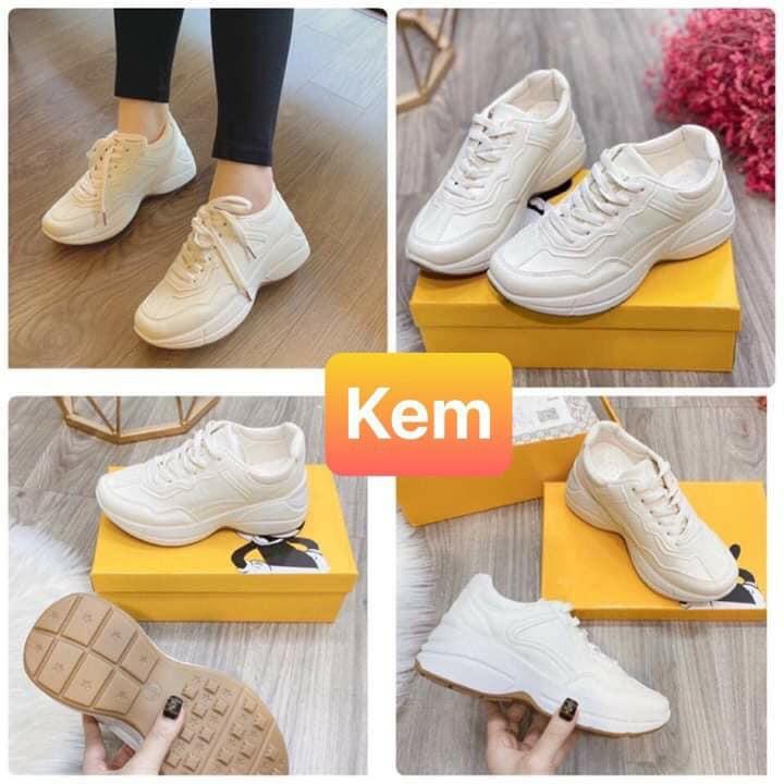 Giày sneakers nữ, giầy thể thao nữ độn đế 5p màu trắng kem dáng gọn chân hot trend