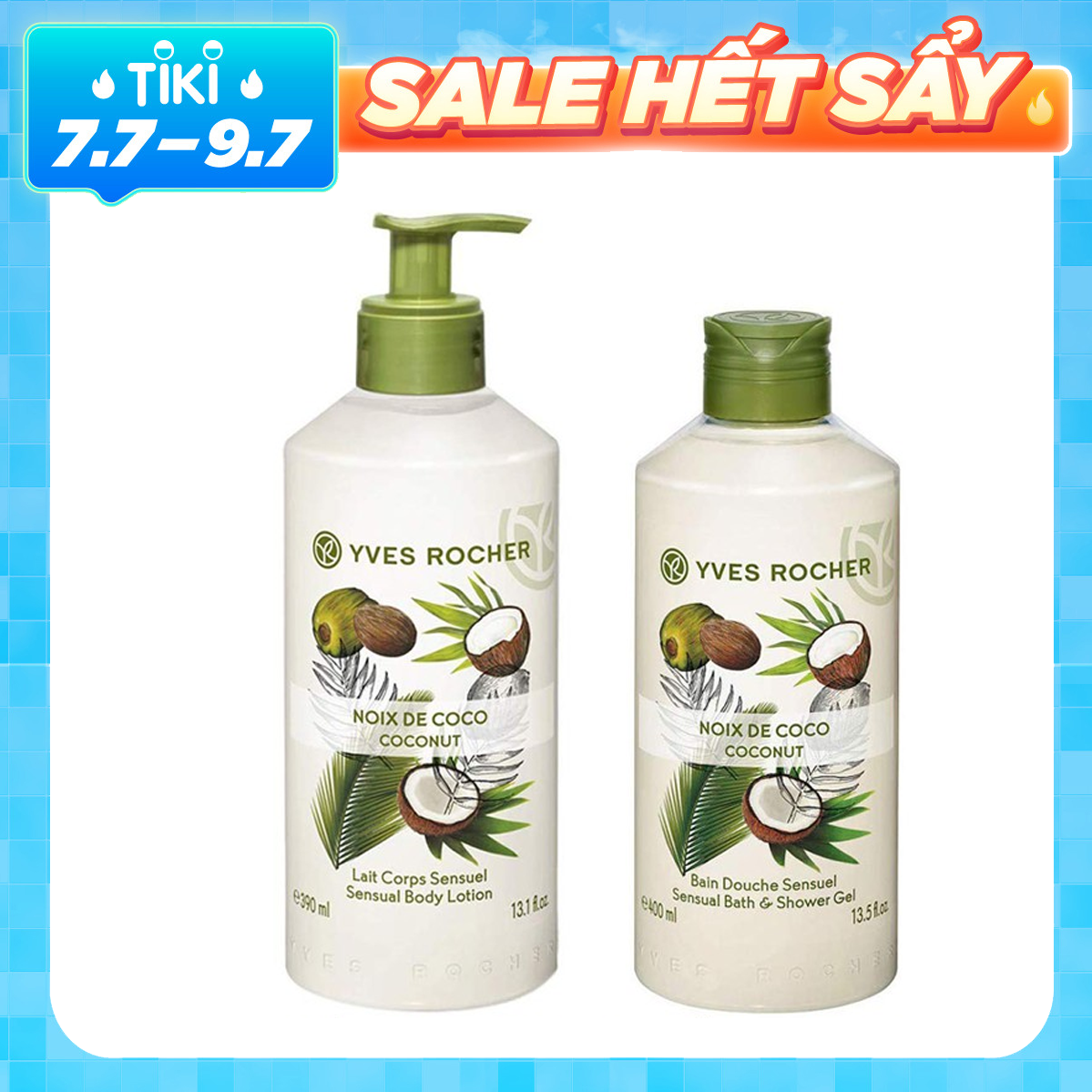 Combo Gel tắm Yves Rocher 400ml + Dưỡng thể Yves Rocher 390ml - Hương Dừa