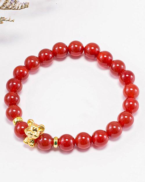 Vòng tay đá mã não đỏ charm tuổi tý bạc mạ vàng 24k - Ngọc Qúy Gemstones