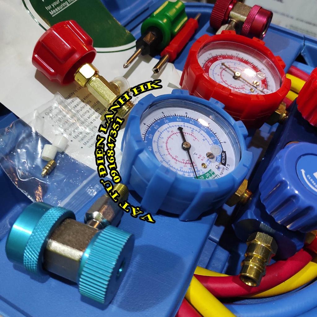 Bộ đồng hồ nạp gas oto R134 kèm dây và van nối nhanh ga ô tô R134a