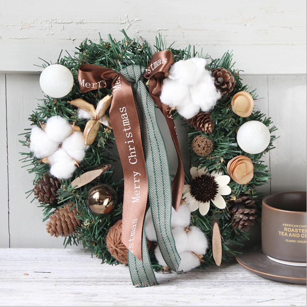 Hoa Trang Trí Noel treo tường đẹp mắt CHRISTMAS COTTON WREATH DOOR