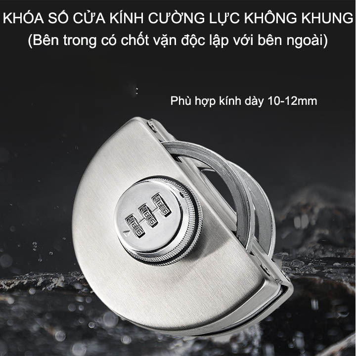 Khóa số cửa kính cường lực loại 3 mã số có thể thay đổi được, làm bằng inox 304, có chốt vặn khóa bên trong