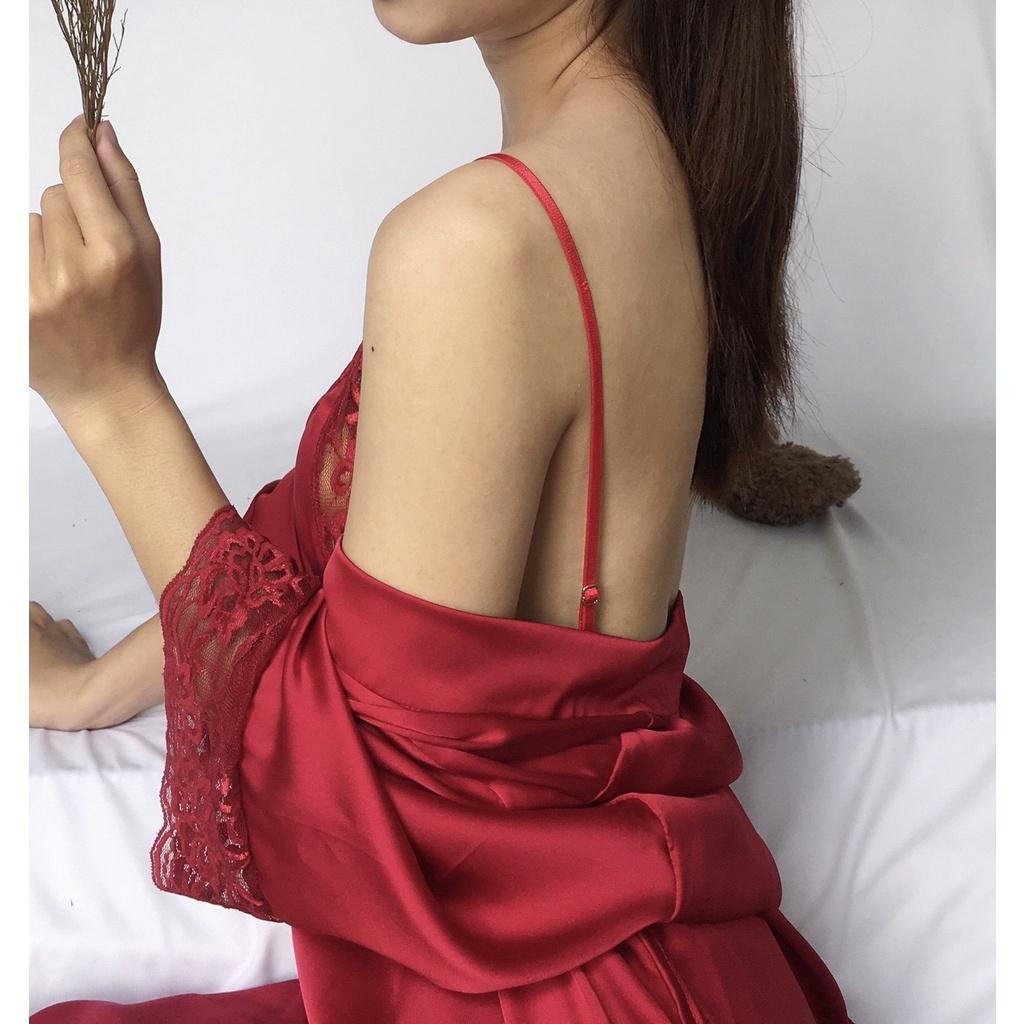 Hình ảnh Combo Áo choàng và Váy ngủ Lụa cao cấp Rose Sleepwear