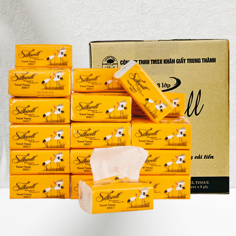 Giấy ăn gấu trúc thùng 30 gói Silkwell Sếu vàng cao cấp chính hãng