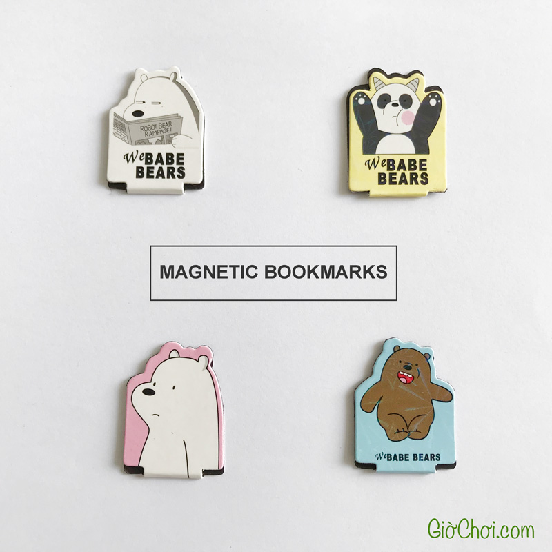 Bộ 4 Bookmark nam châm kẹp sách hình 3 chú gấu We Bare Bears