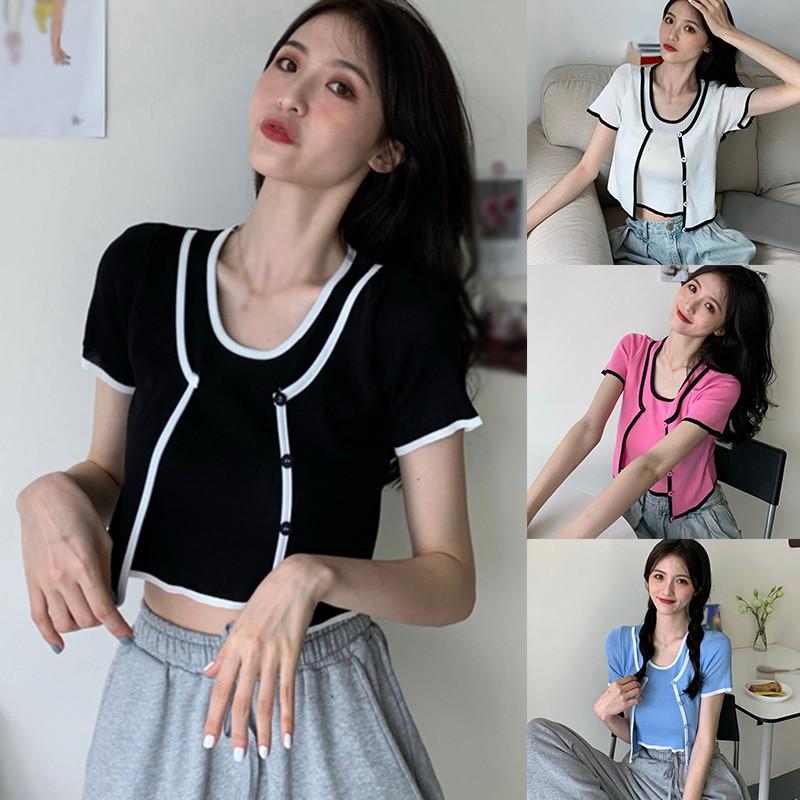 Áo Thun Tay Ngắn Cổ Tròn Giả Lớp