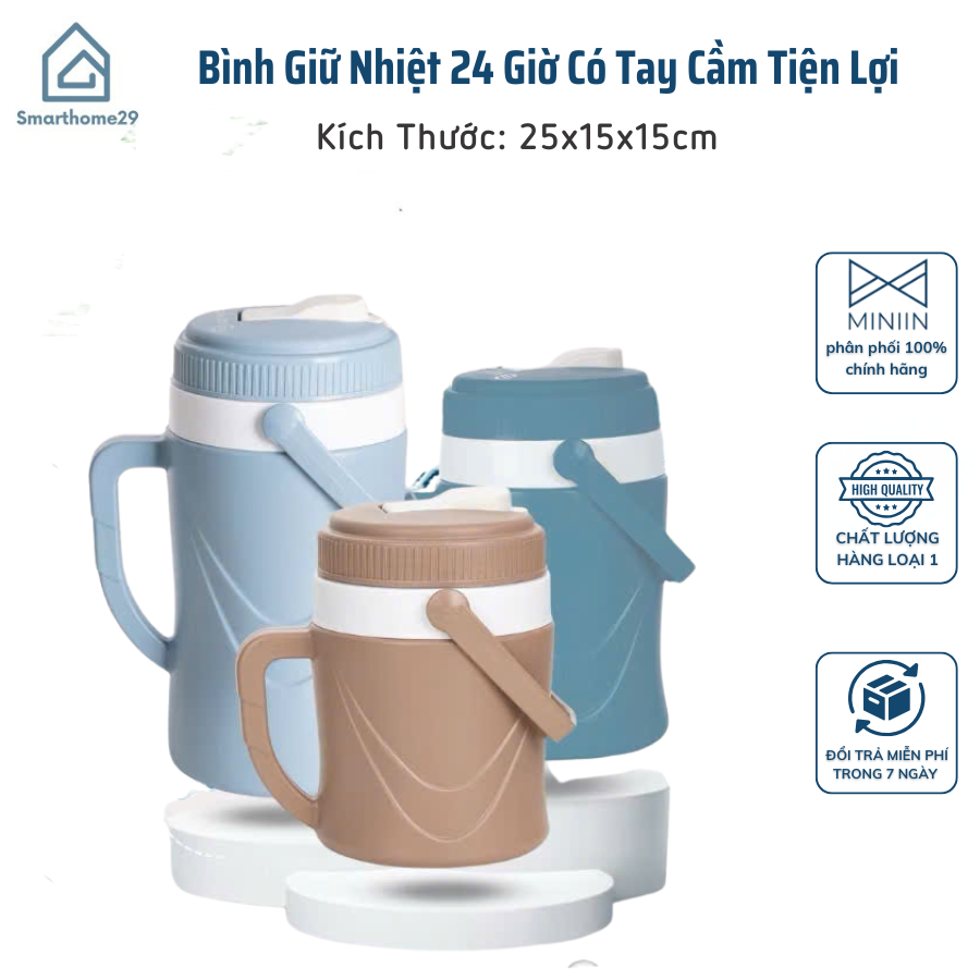 Bình Giữ Nhiệt 24 Giờ Cao Cấp, Bình Ủ 1L, 2L, 3L Có Tay Cầm Tiện Dụng - HÀNG CHÍNH HÃNG MINIIN