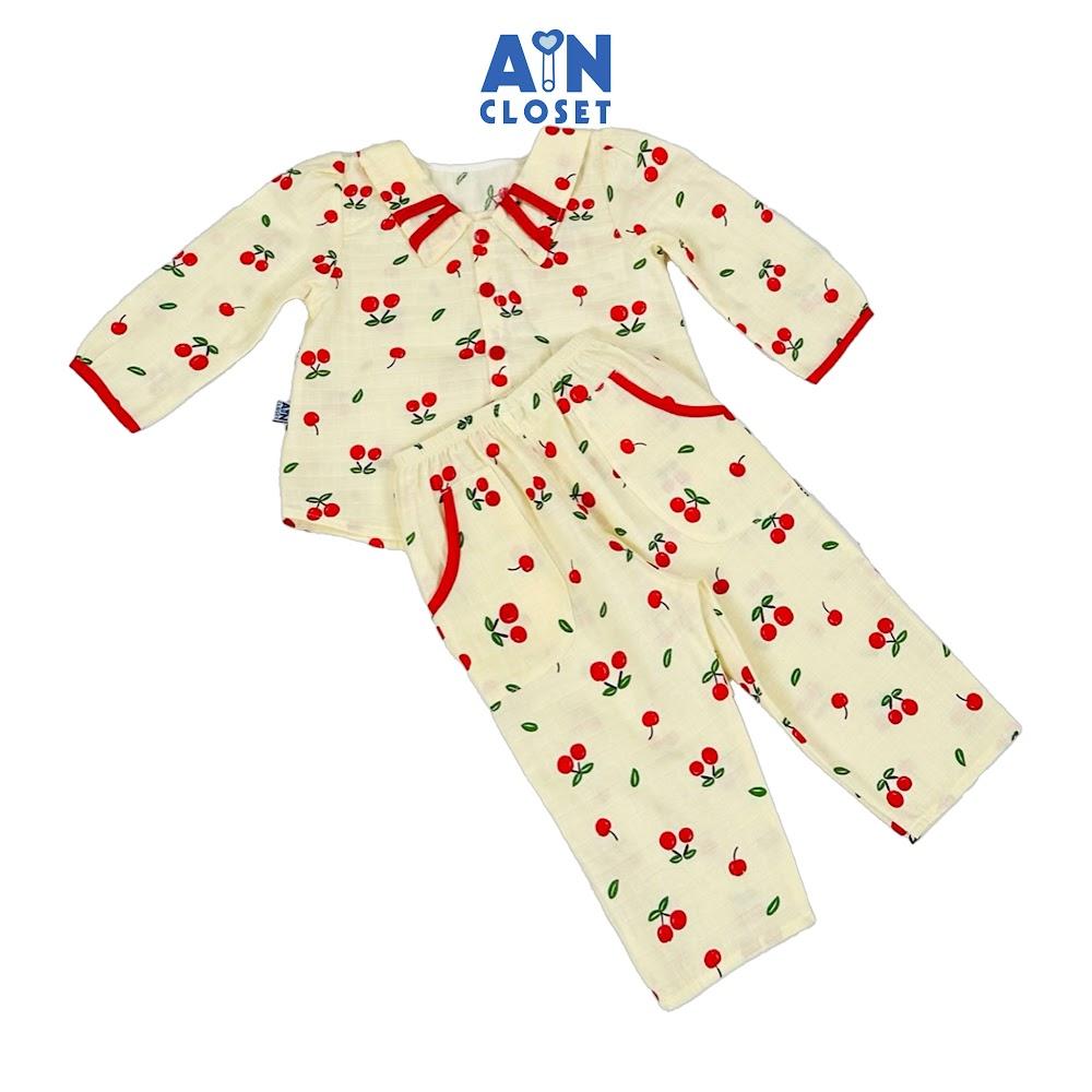 Bộ quần áo Dài bé gái họa tiết Cherry Đỏ Xô sợi tre - AICDBGBXEBI9 - AIN Closet