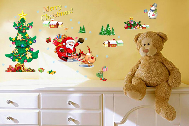 Decal Dán Tường Ông Già Noel Cưỡi Tuần Lộc Binbin EB108 (118 x 60 cm)