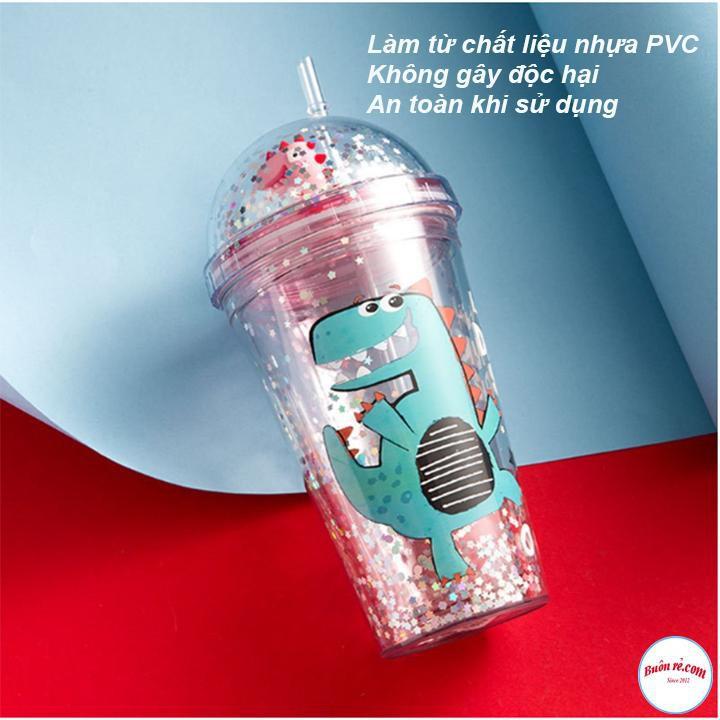 Bình Nước Khủng Long 3D Kim Tuyến Dung Tích 500ml Xinh Xắn 00653