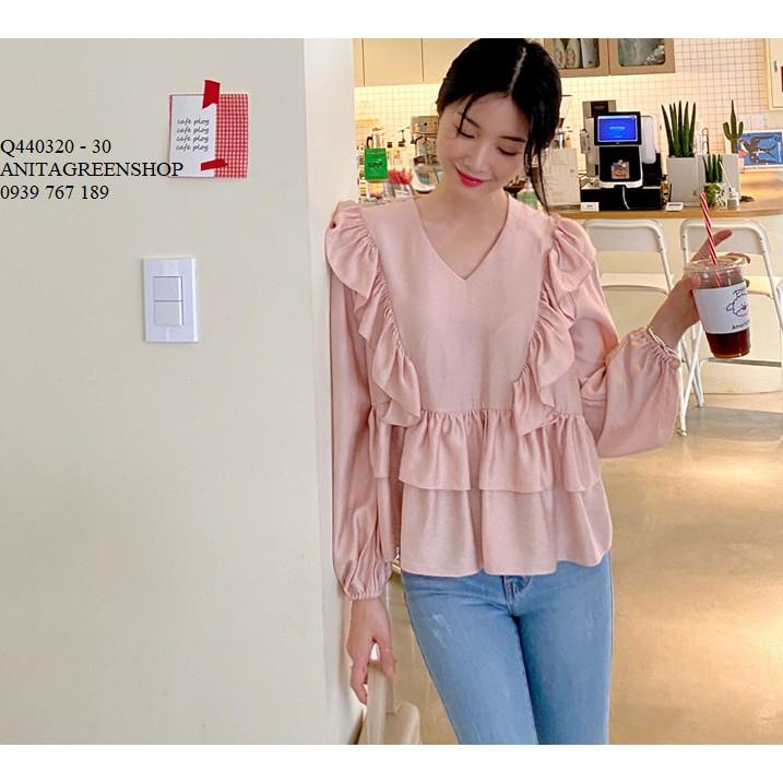 Q440320 ÁO KIỂU DÀI TAY NHÚN BÈO