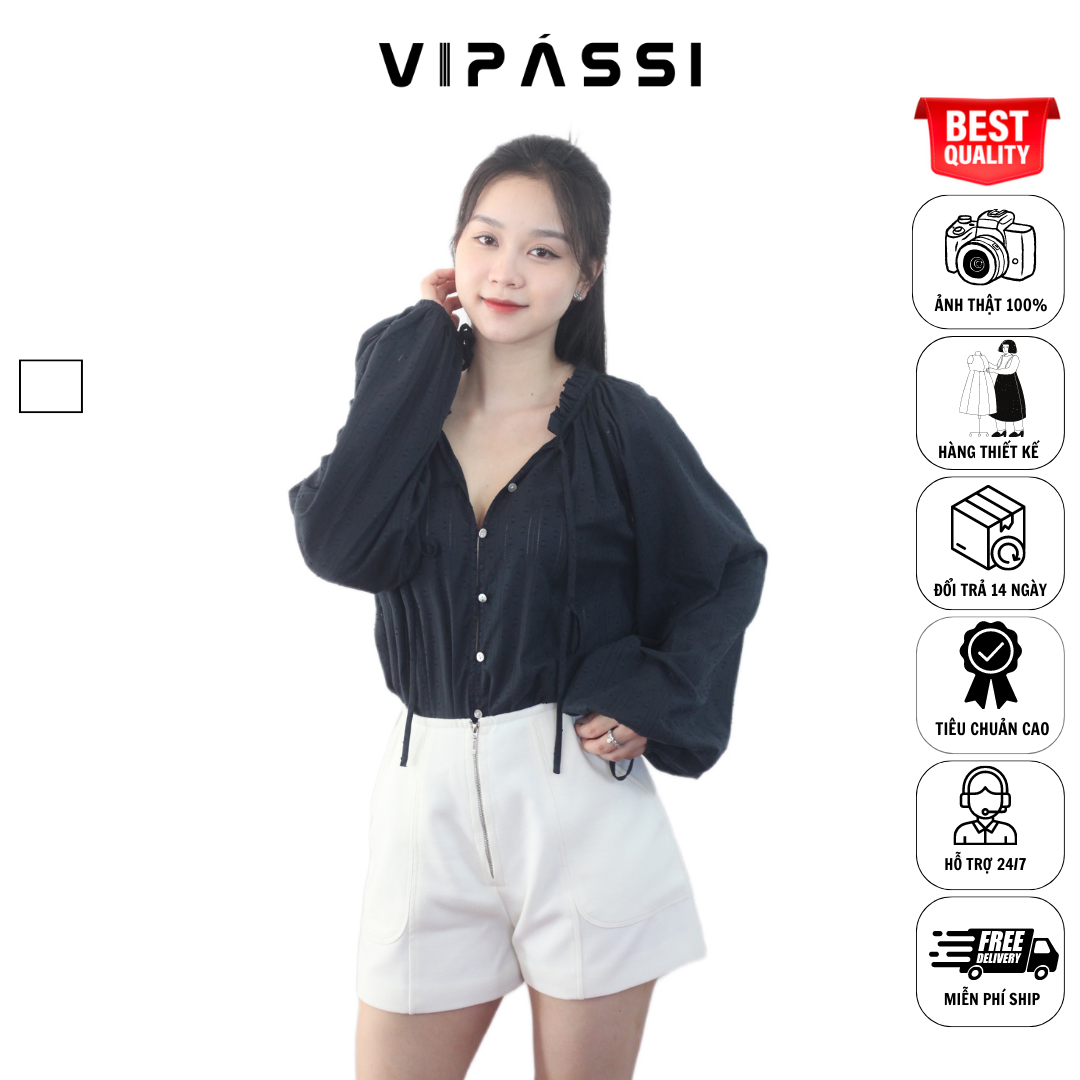 VIPÁSSI Quần Short Nữ Chữ A 2 Lớp Cotton Trắng Hai Túi Lớn Dây Kéo Sắt