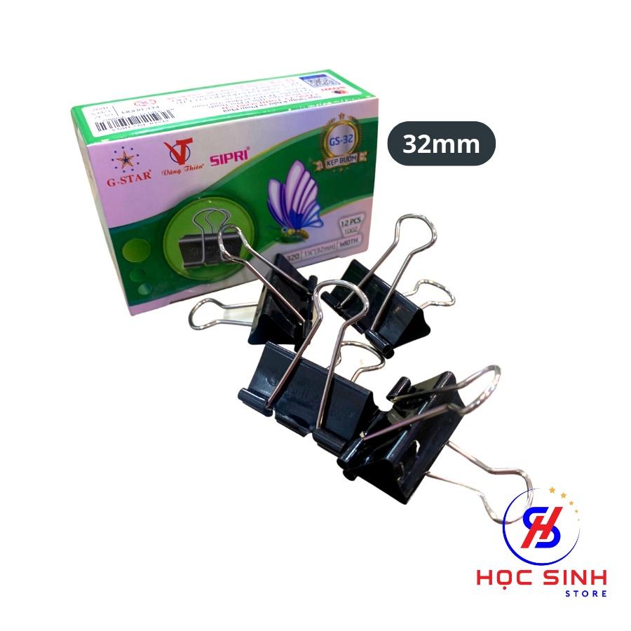 Hộp 12 Cái Kẹp Bướm 32mm Đen Gstar Size Trung Kẹp tài liệu