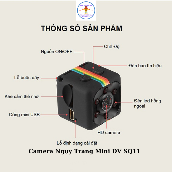 Camera Mini DV SQ11 Siêu Nhỏ 2 x 2 cm Với 4 Đèn Hồng Ngoại Quay Ban Đêm Cực Tốt Thẻ Nhớ 32GB Hàng Chính Hãng