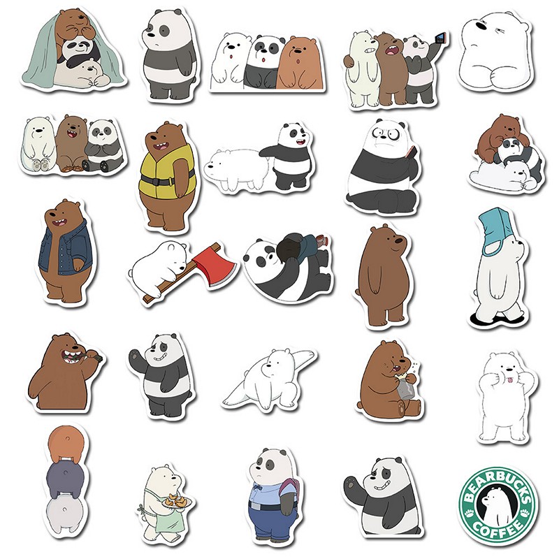 Sticker 50 miếng hình dán 3 chú gấu We bare bears