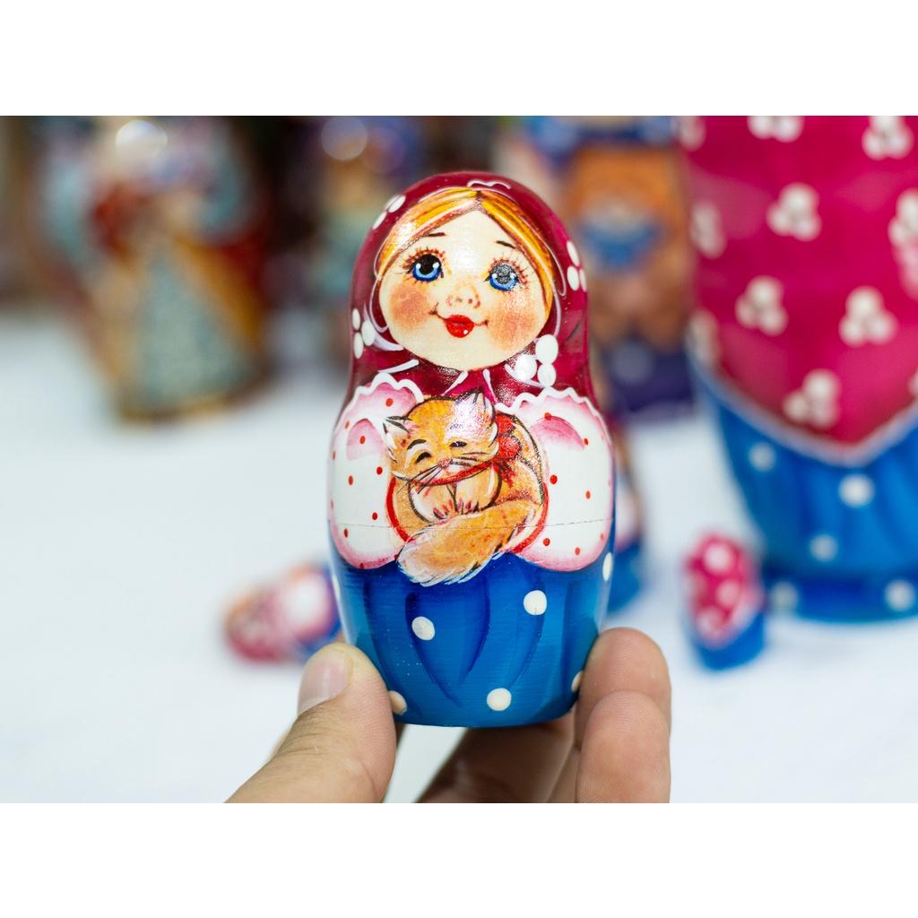 BỘ BÚP BÊ NGA MATRYOSHKA 5 LỚP 15CM "YULIA ÔM MÈO" QUÀ LƯU NIỆM NGA ĐỘC ĐÁO CỰC ĐẸP