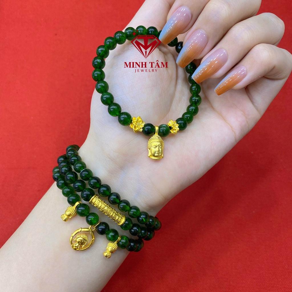 Charm 24k ống khắc chú bình an,Vòng tay dây cước mix ống khắc chú 24k- Minh Tâm Jewelry