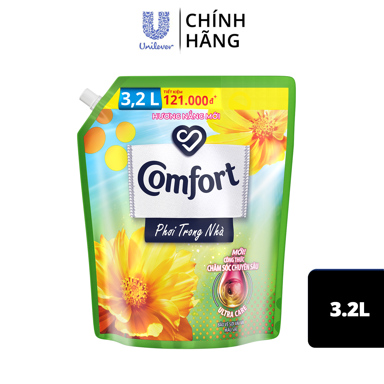 Nước Xả Vải Comfort Thơm Mát Gấp 10 Lần/Hương Nước Hoa 100 Giờ Lưu Hương - Hương Nắng Mới Túi 3.7L