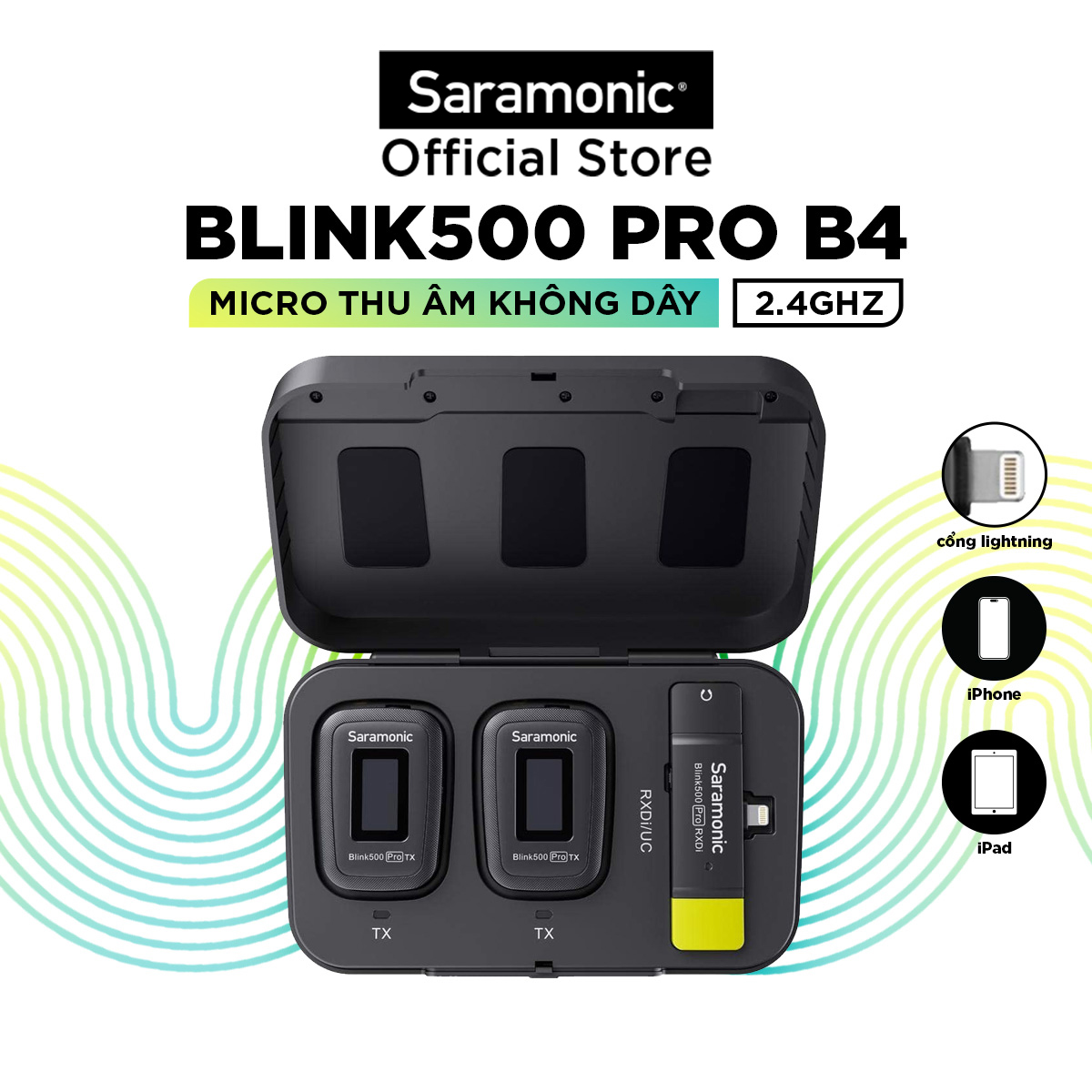 Bộ Micro Thu Âm Không Dây Saramonic Blink500 Pro B4 Cho Điện Thoại Iphone &amp; Thiết Bị Hệ Điều Hành IOS - Livestream / Phỏng Vấn / Quay Video - Hàng Chính Hãng