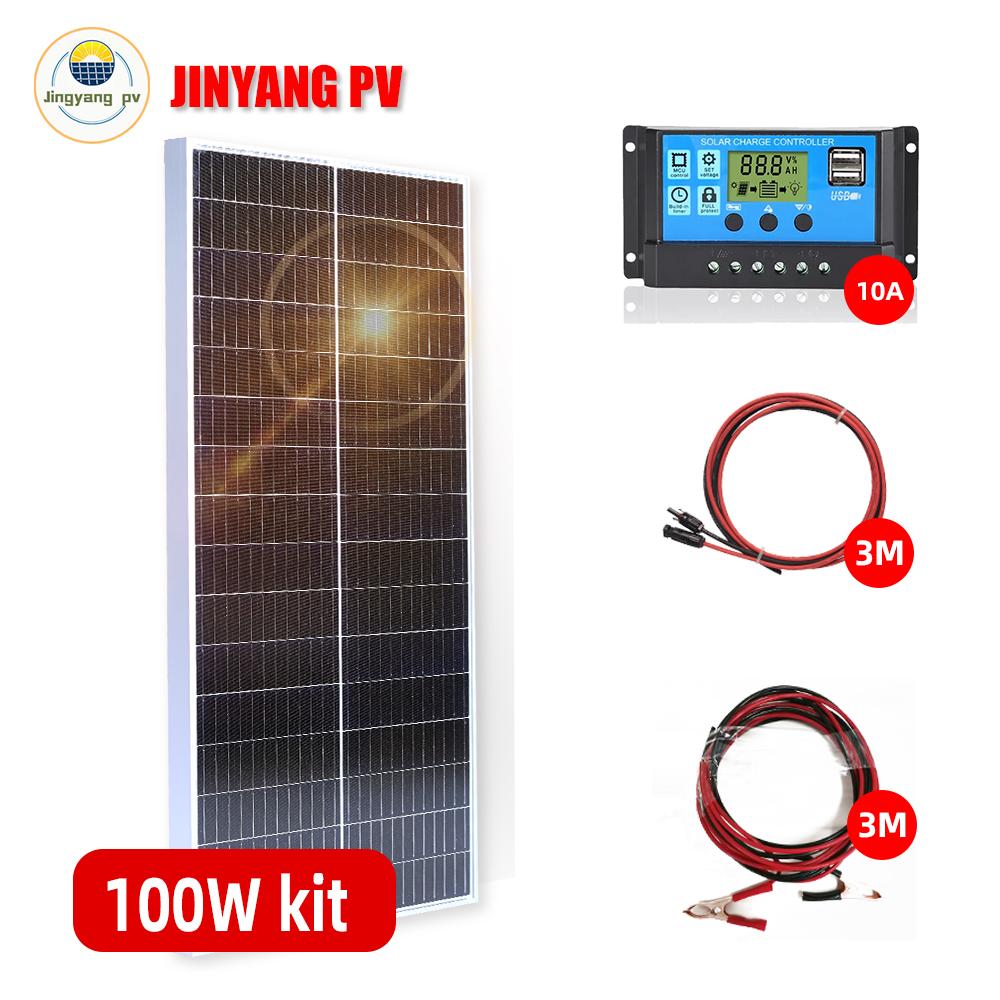 Bảng điều khiển năng lượng mặt trời Jingyang 12V 100W 200W 300W 400W 1000W Hệ thống tấm pin mặt trời cứng nhắc 120W Màu pin tế bào đơn tinh thể cứng