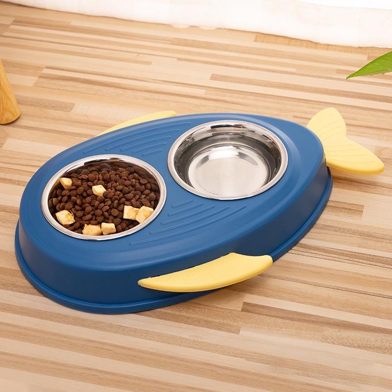 Bát ăn đôi siêu đáng yêu lõi inox cho thú cưng, chó mèo