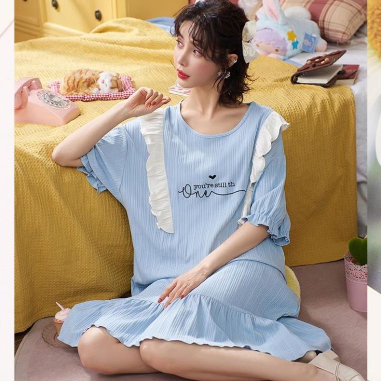 Đầm ngủ tiểu thư dáng suông cổ bèo mềm mát B46 - Váy mặc nhà dễ thương