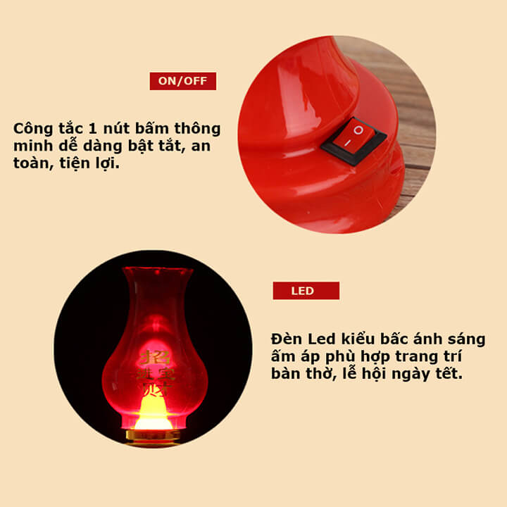 Đèn thờ dùng pin tiểu AA để bàn, đèn cầy đèn thờ cúng phật, đèn thờ thần tài ông địa