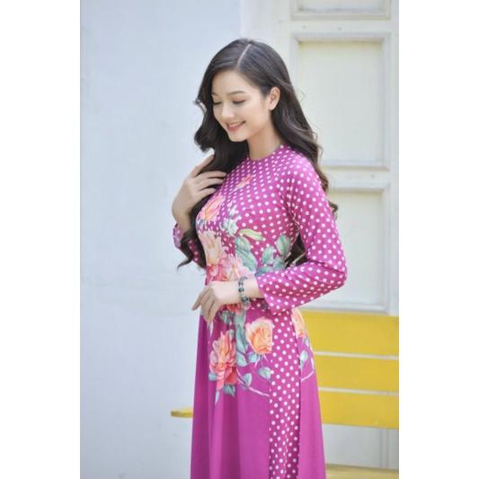 SET ÁO DÀI LỤA HỌA TIẾT HOA CHẤM BI