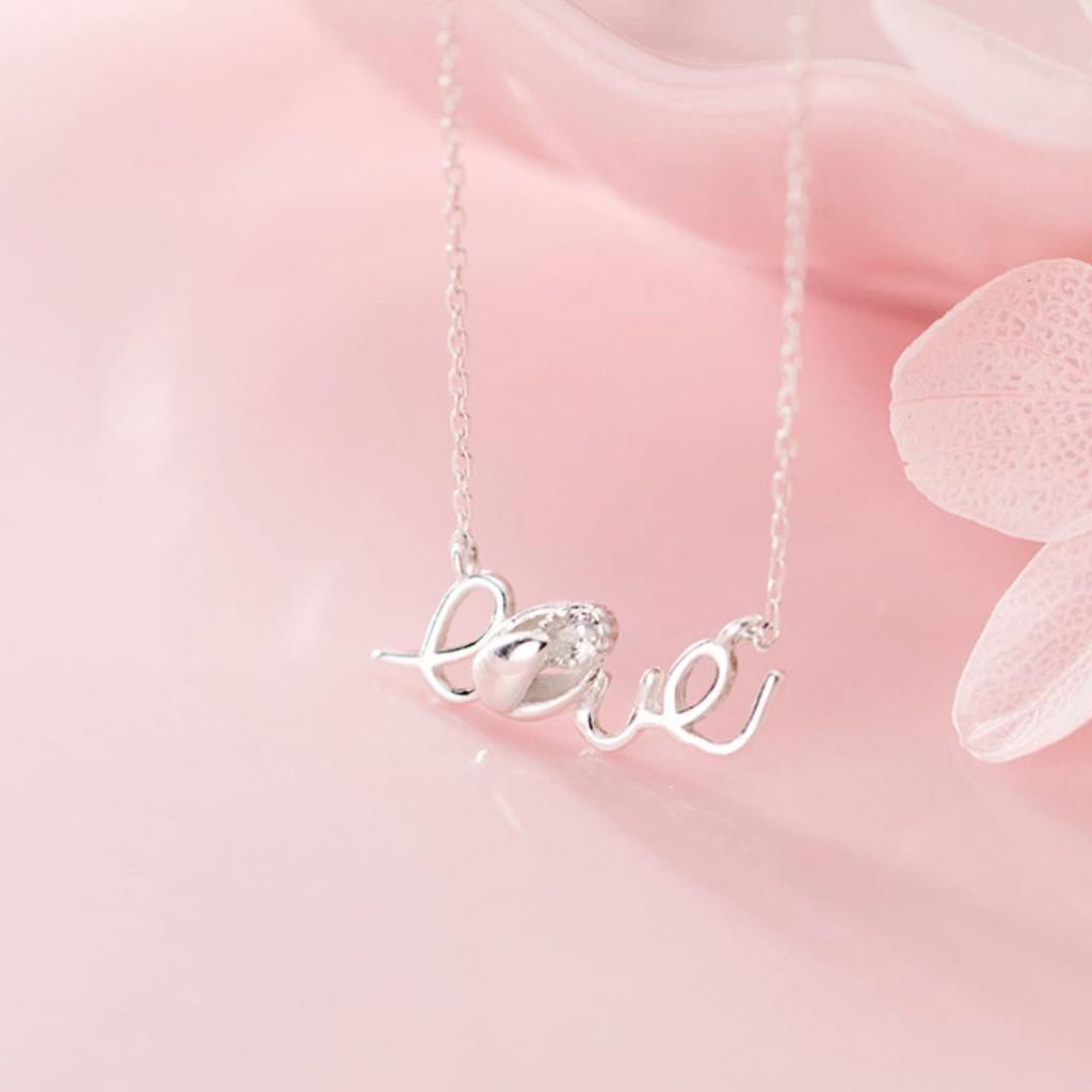 Dây chuyền bạc moonsilver, vòng cổ bạc nữ chữ Love nụ hoa xinh xắn độc lạ