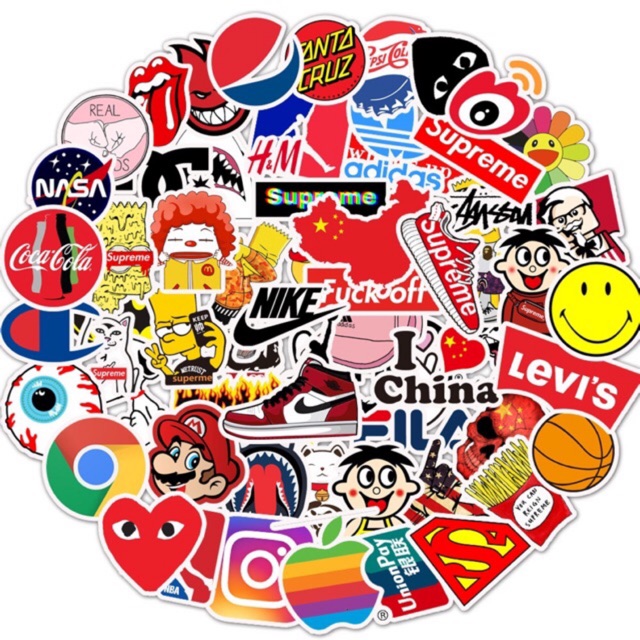 Set 30 Sticker logo Brand ép lụa