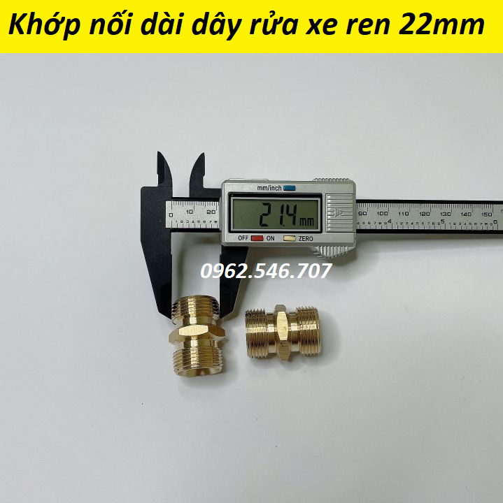 Khớp nối dây xịt máy rửa xe 2 đầu ren 22mm Bằng Đồng (kép nối 22mm)