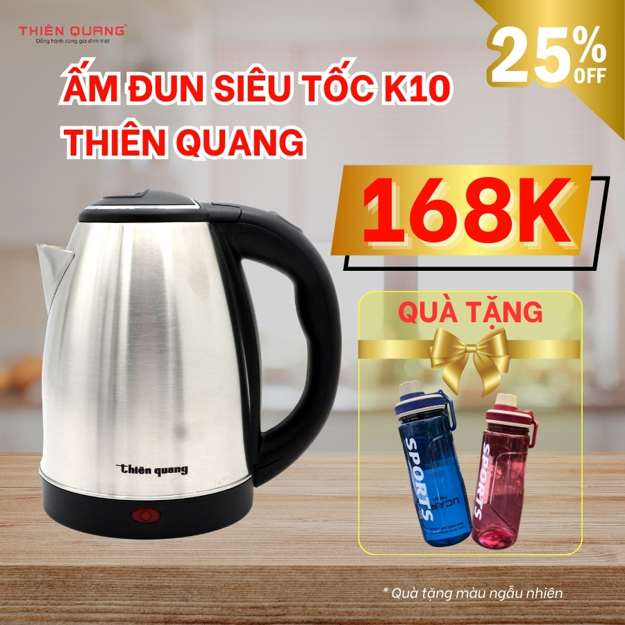 Bình Đun, Ấm đun siêu tốc cao cấp Thiên Quang 1.8L inox phay xước công suất cao 1500W - Hàng Chính Hãng