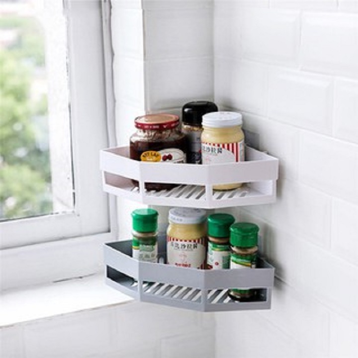 Kệ Góc Tam Giác Nhựa Dán Góc Tường Đa Năng Cho Bếp & Nhà Tắm Tiện Dụng