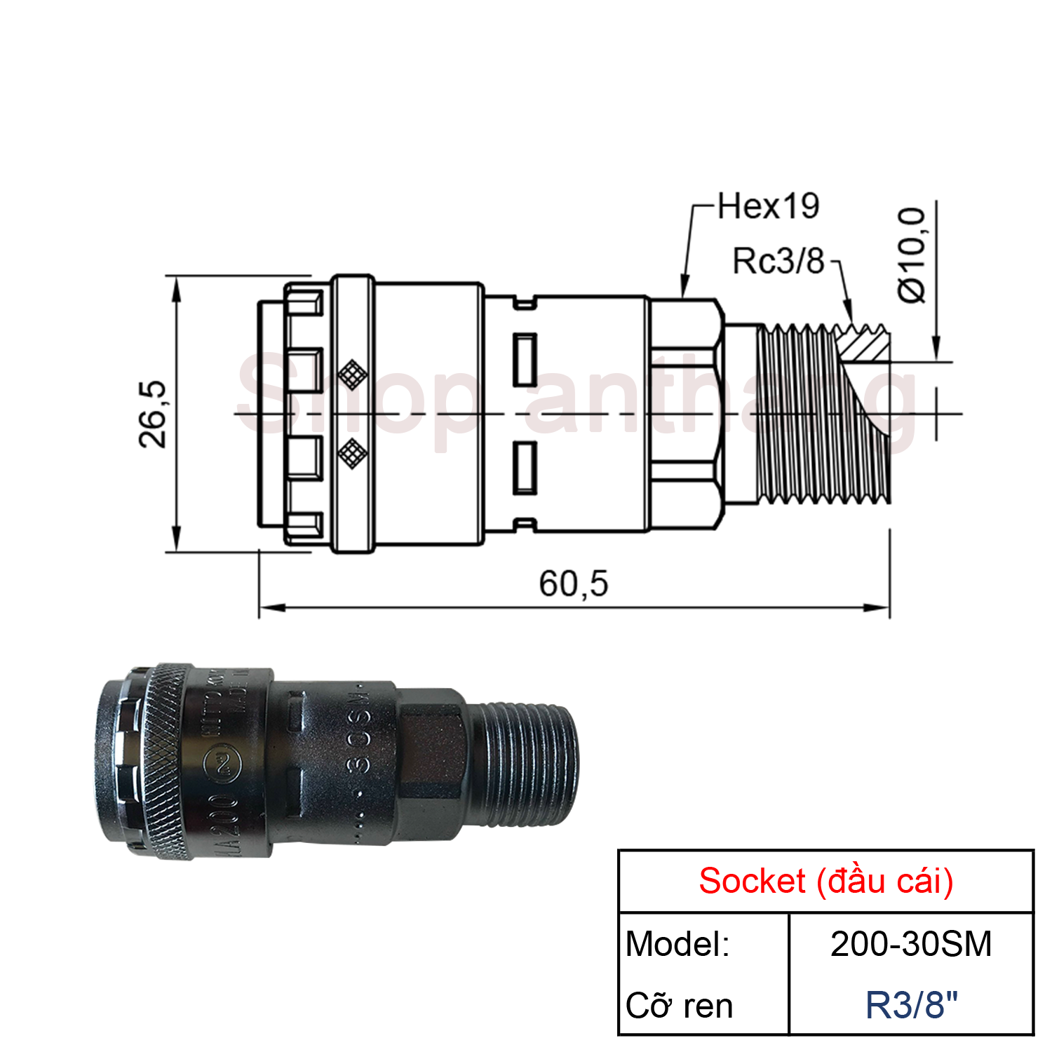 Khớp nối nhanh khí nén một chạm 200-SM, Nitto - Nhật Bản