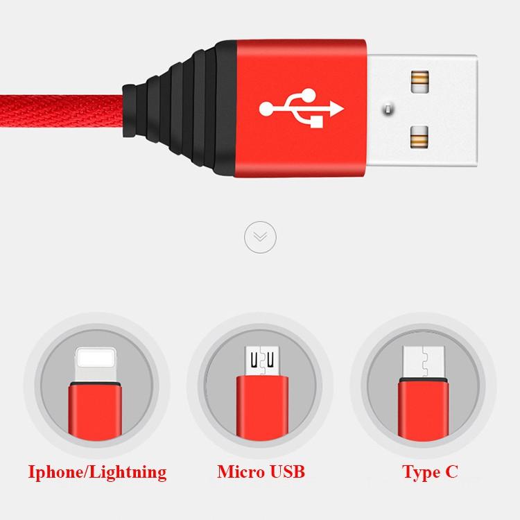 Cáp sạc điện thoại 3 đầu sạc kết hợp sạc điện thoại 3 in1 hỗ trợ sạc nhanh