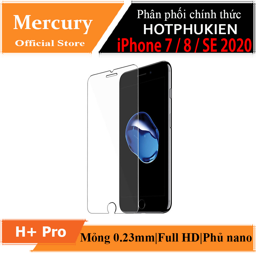 Miếng dán kính cường lực cho iPhone SE 2020 / iPhone 7 / iPhone 8 hiệu Mercury H+ Pro (Mỏng 0.23mm, vát 2.5D, Chống Lóa, Hạn Chế Vân Tay)  - Hàng nhập khẩu