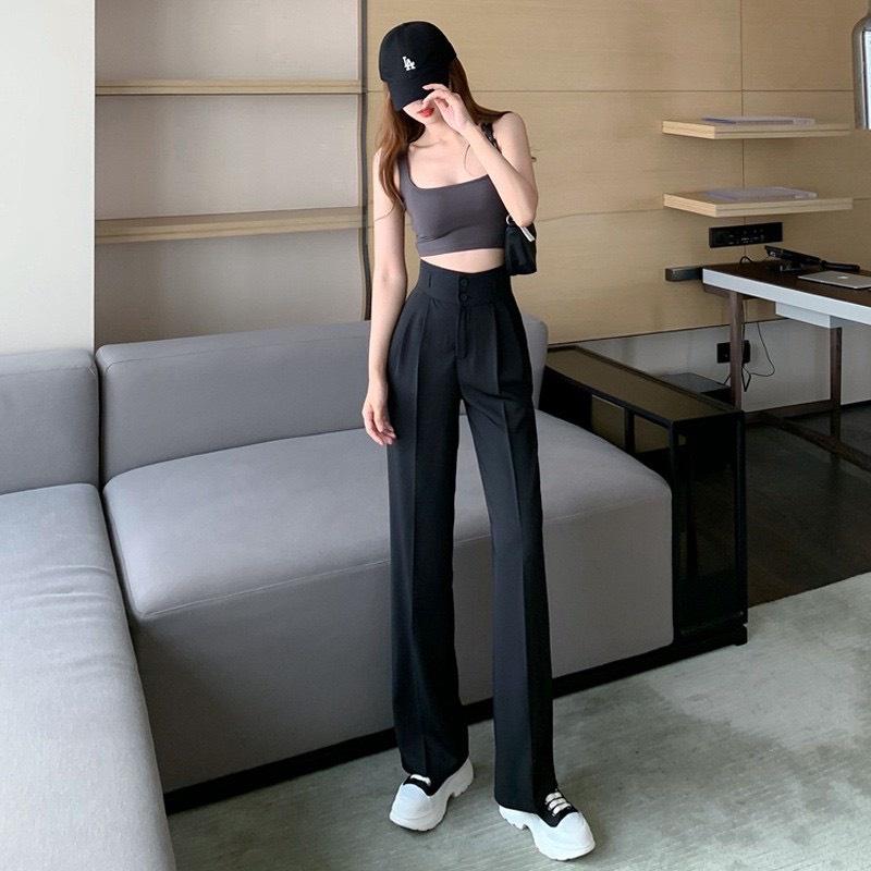 Quần ống rộng suông dài 100cm, quần culottes cạp cao 2 cúc siêu tôn dáng Kanimi