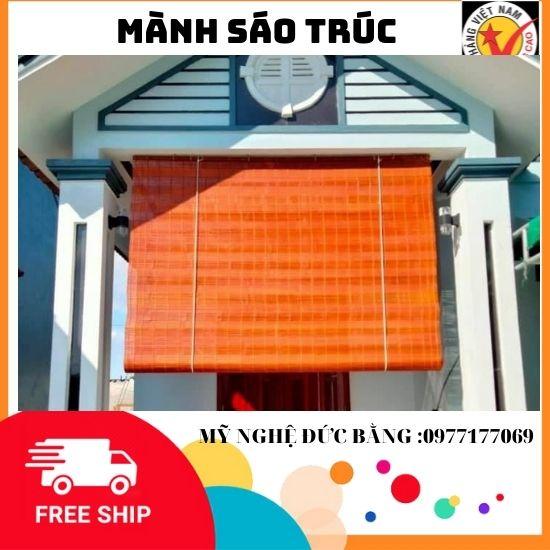 Mành sáo trúc che nắng ban cộng rộng 1m25 x cao 1m50,Rèm trúc treo cửa sổ hành lang mái hiên ,mành tre trúc treo lối đi sơn pu màu cánh gián có dây kéo đầy đủ