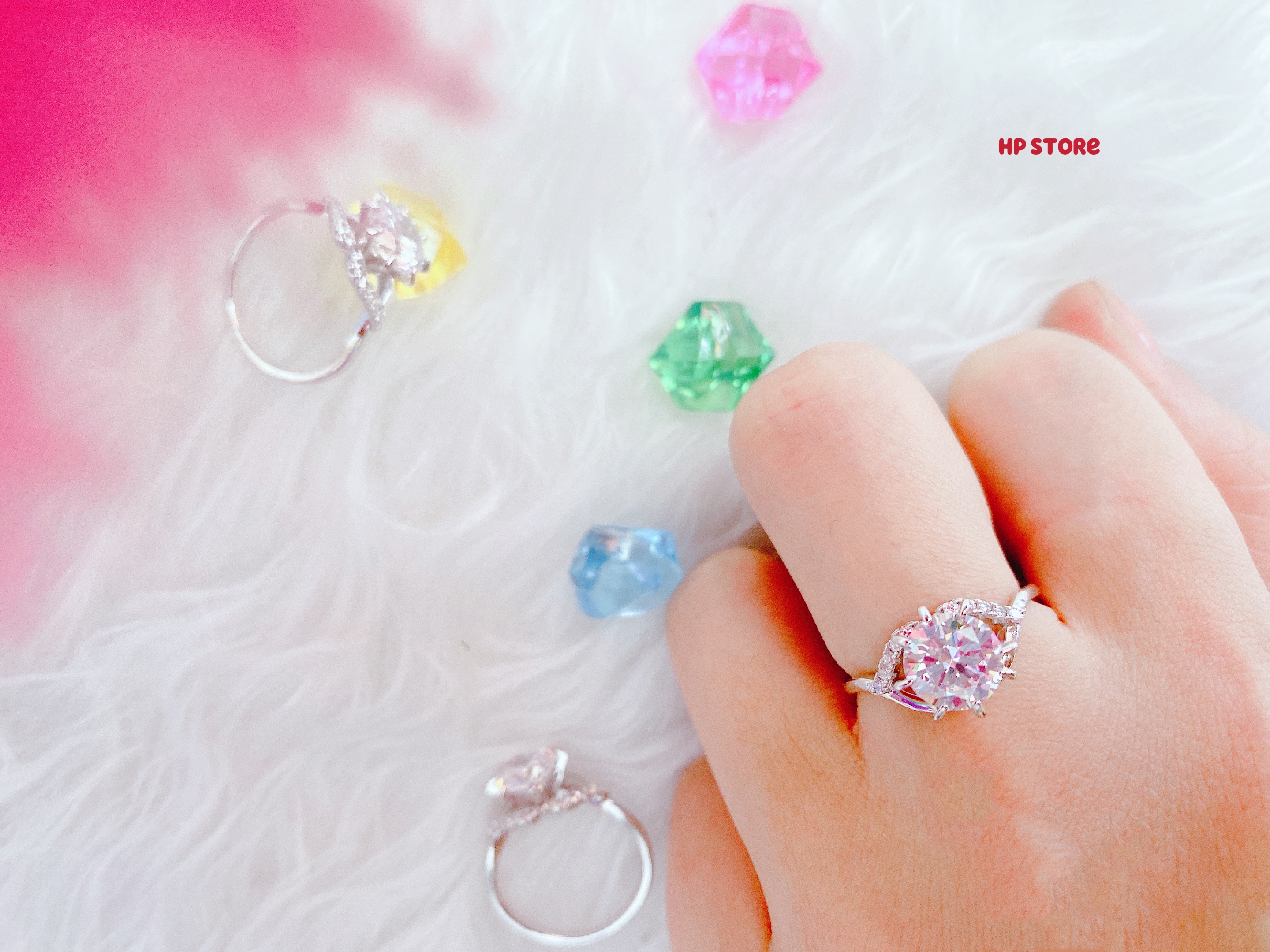 Nhẫn Nữ Đính Đá Hột To + Nhỏ Màu Bạc, Bền Màu, Hàng Đẹp Hàng Thiết Kế Mẫu Mới