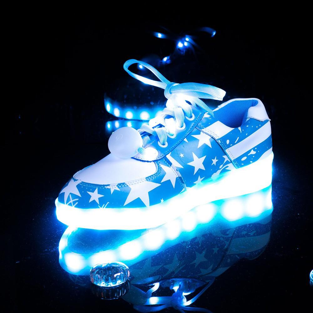 Giày Phát Sáng Sao Trắng xanh phát sáng 7 màu 11 chế độ đèn led tặng kèm dây giày phát sáng ) mã KC80 Jnice