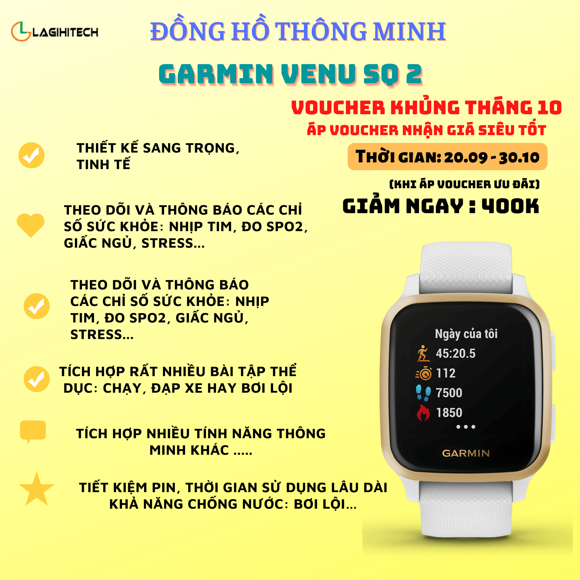 Đồng hồ thông minh Garmin Venu SQ 2 và Music - Hàng Chính Hãng