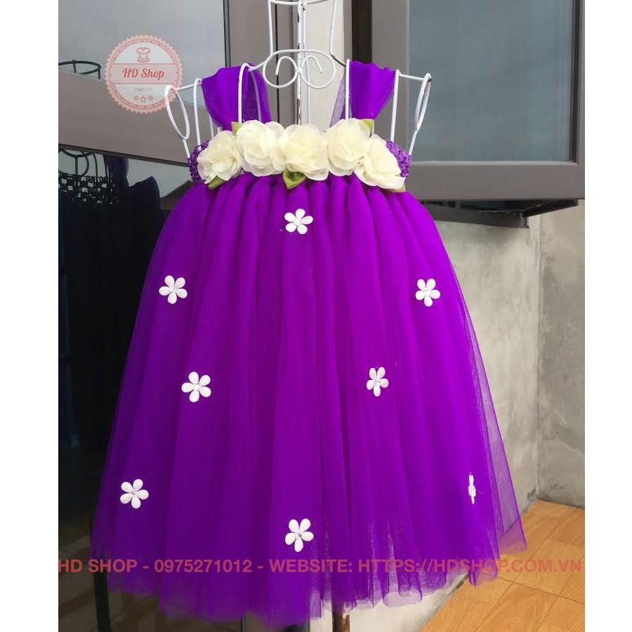 Đầm tutu cho bé ️FREESHIP️ Đầm tutu tím huế hoa kem chiffon