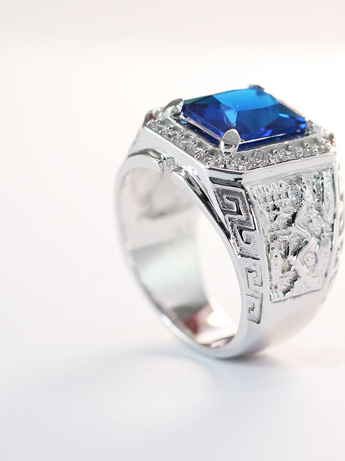 Nhẫn bạc nam bản to, đính đá xanh dương NNA0068