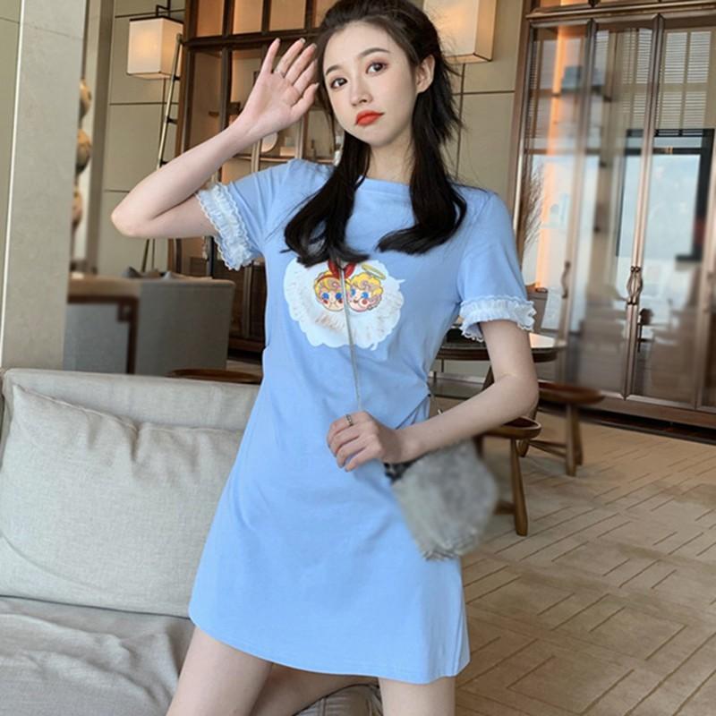 Đầm Chữ A Ngắn Tay In Họa Tiết Hoạt Hình Dành Cho Nữ