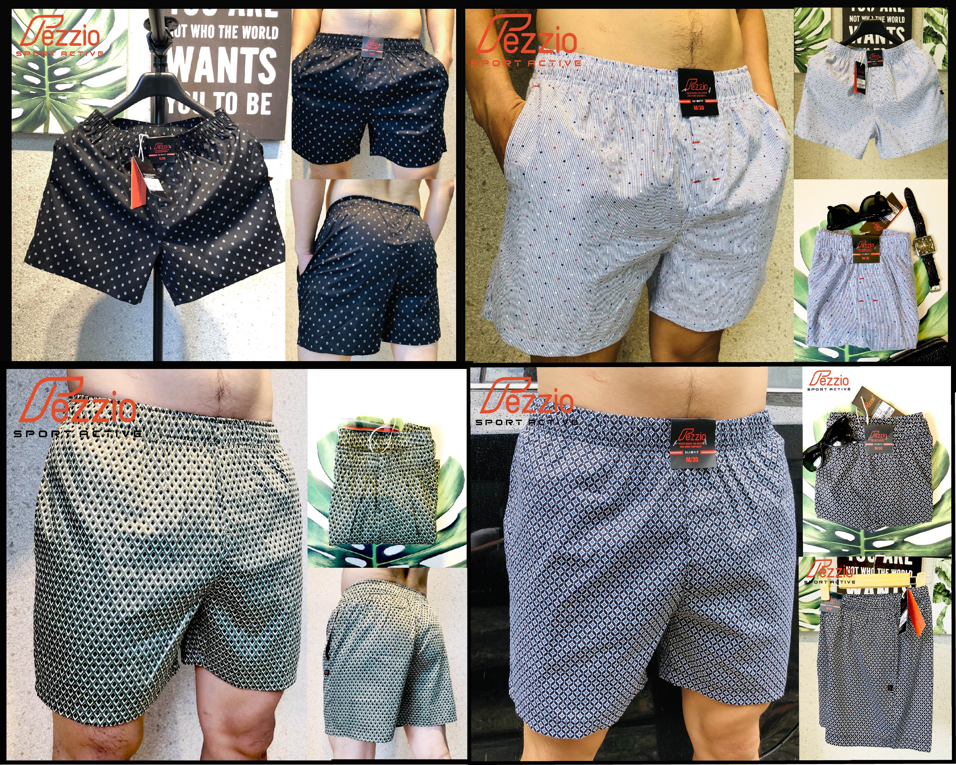 Combo 4 quần đùi nam xuất khẩu vải kate cotton 100% thương hiệu Fezzio
